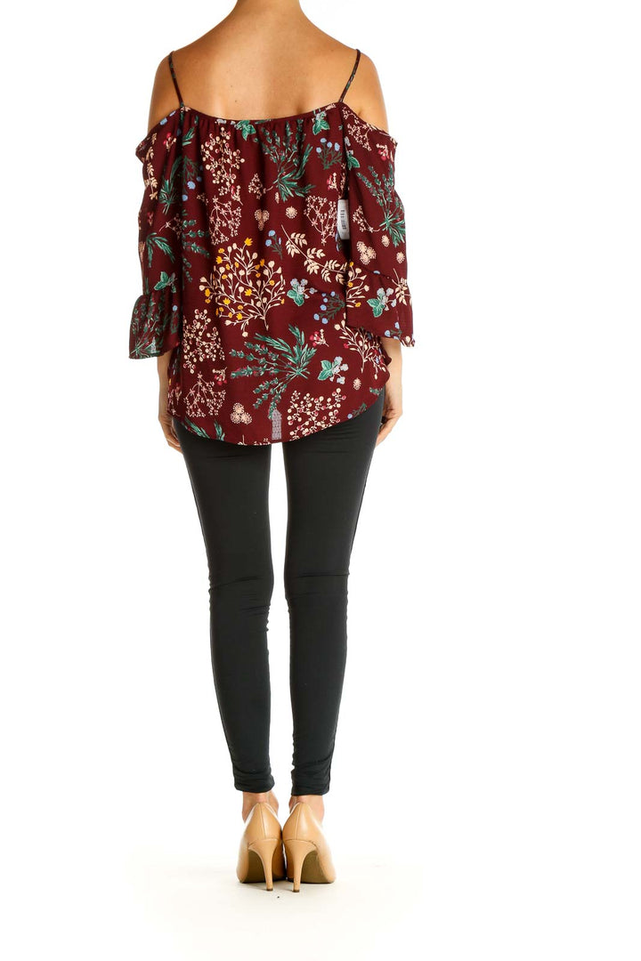 Red Floral Print Holiday Top