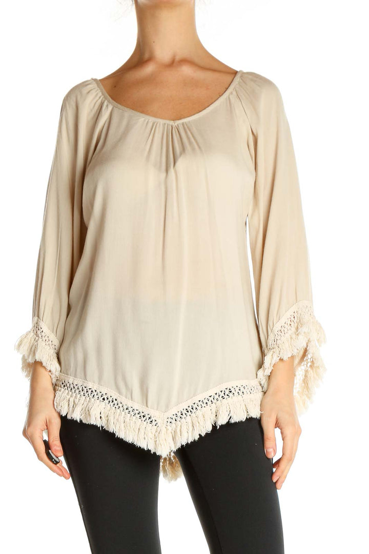 Beige Solid All Day Wear Blouse