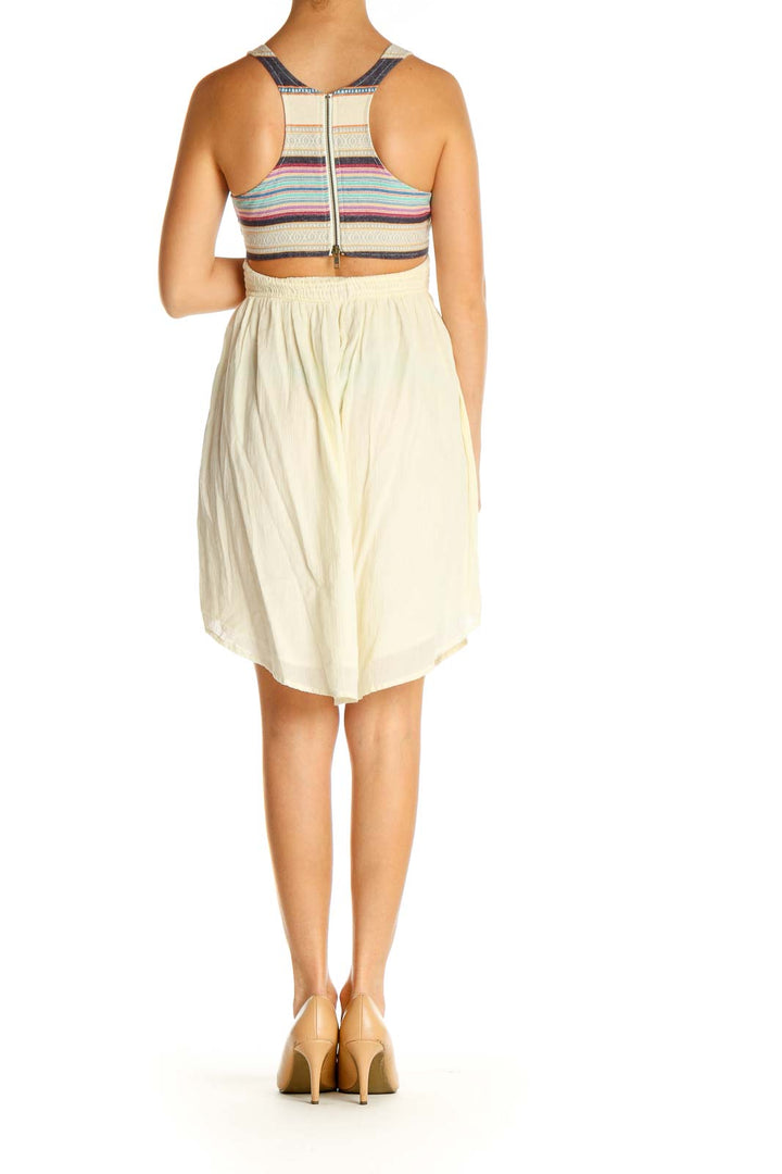 Beige Striped Fit & Flare Dress