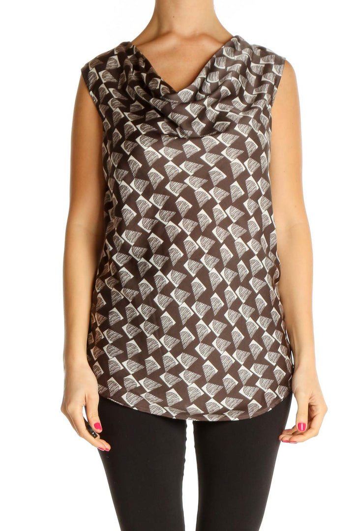 Brown Geometric Print All Day Wear Blouse