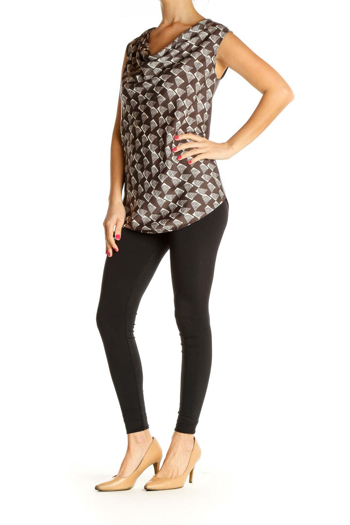 Brown Geometric Print All Day Wear Blouse