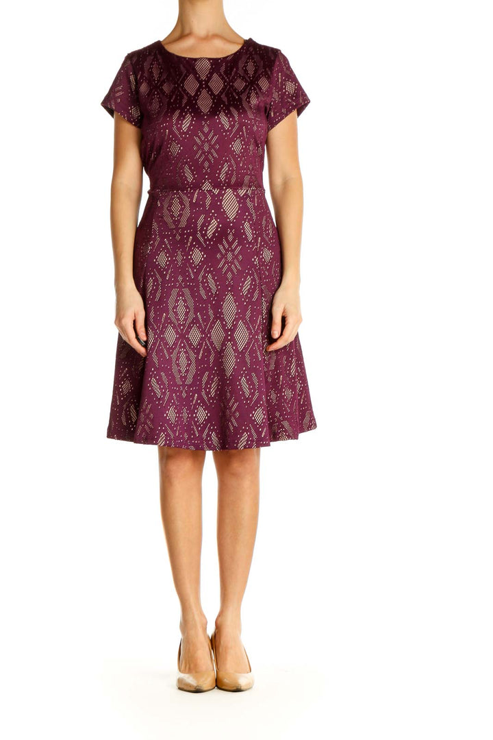 Purple Printed Fit & Flare Dress