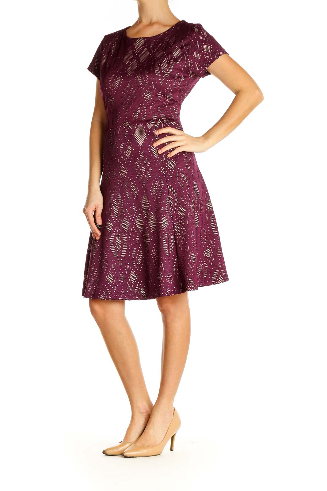 Purple Printed Fit & Flare Dress