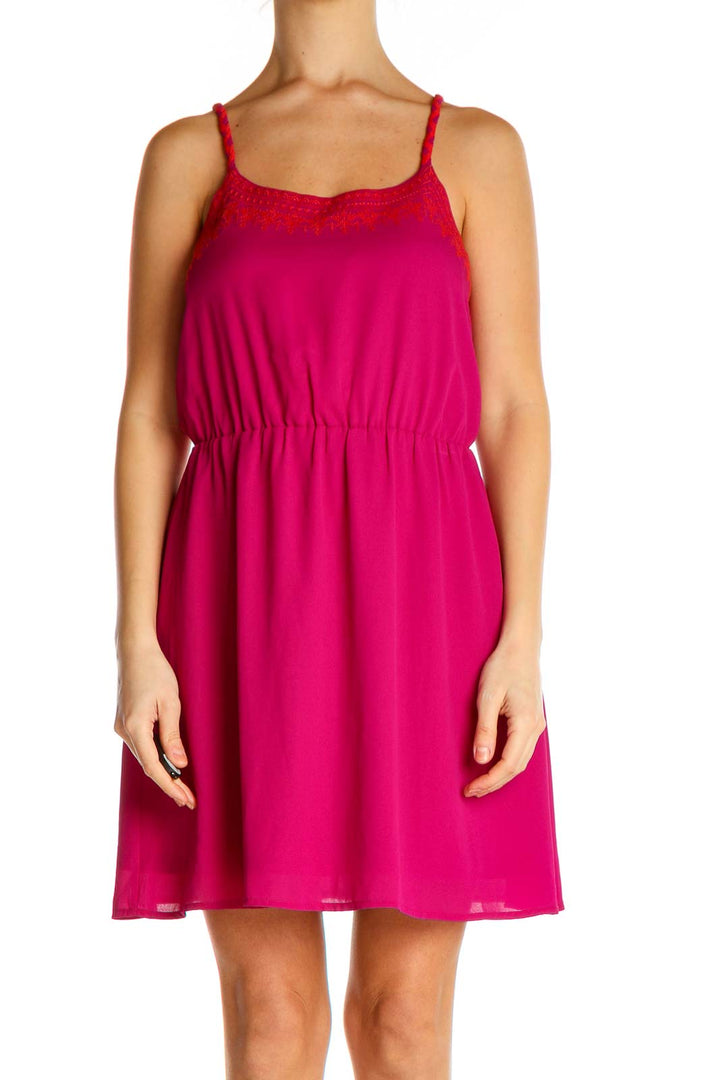 Pink Solid Fit & Flare Dress