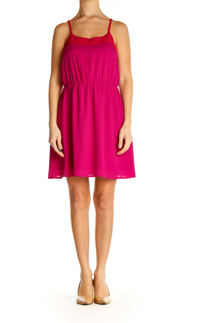 Pink Solid Fit & Flare Dress