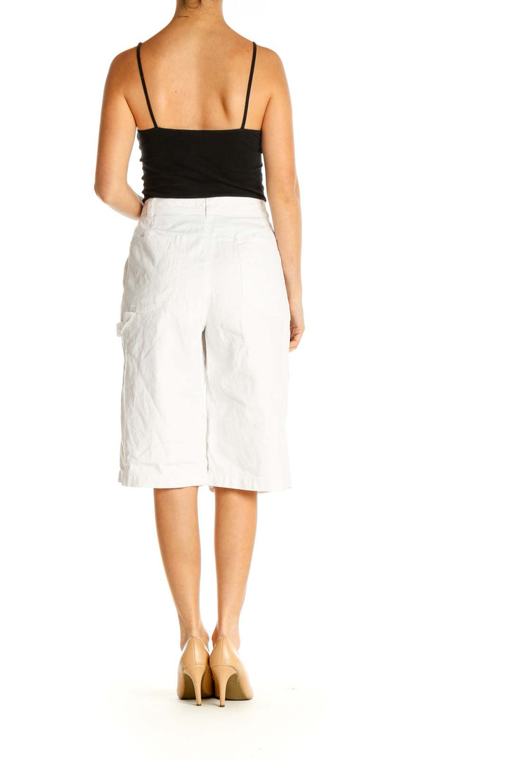 White Solid Casual Shorts