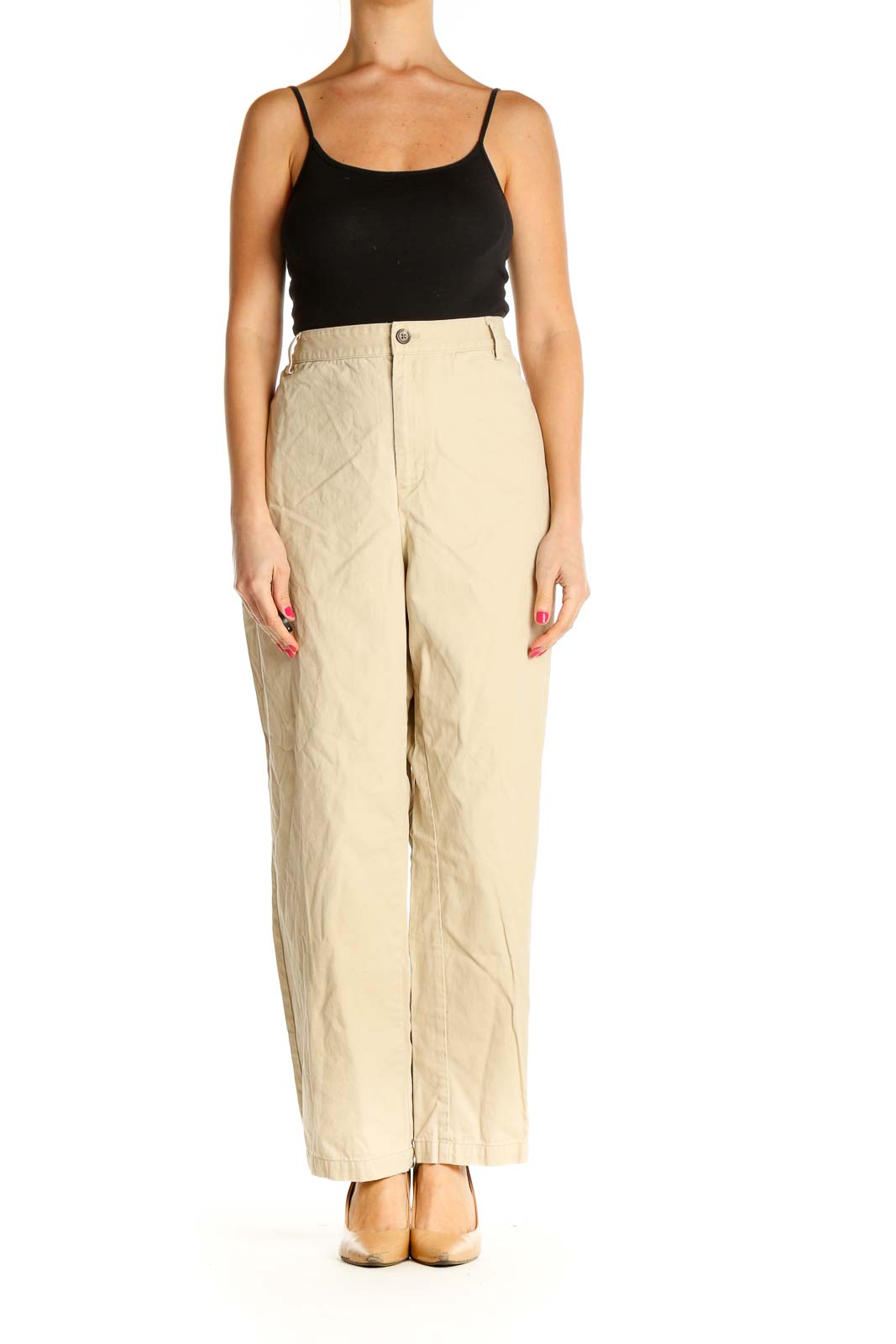 Beige Solid Casual Trousers