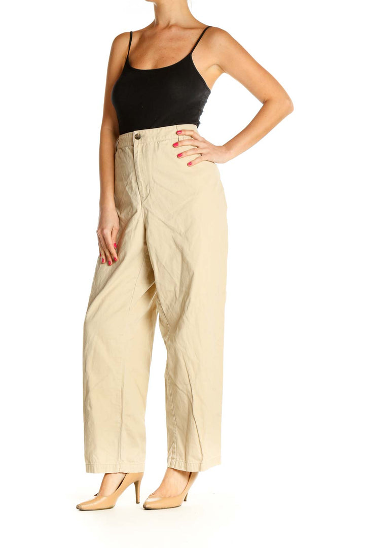 Beige Solid Casual Trousers