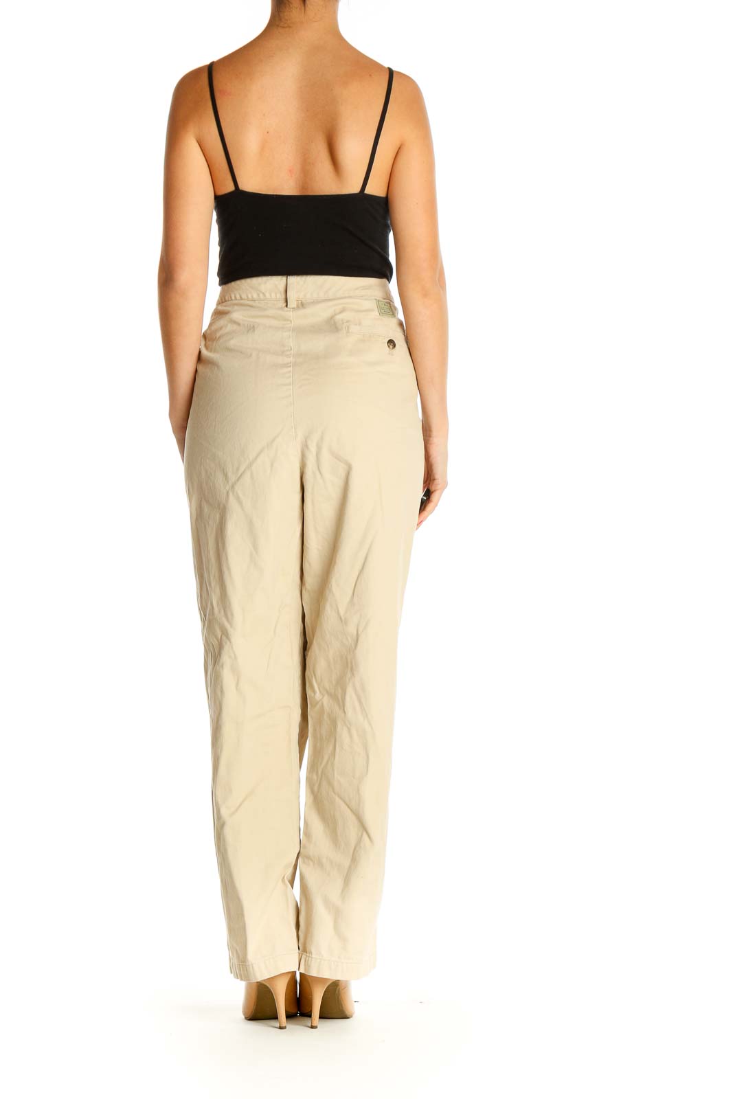 Beige Solid Casual Trousers