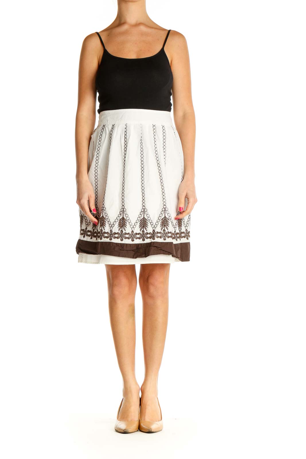 White Printed Brunch A-Line Skirt