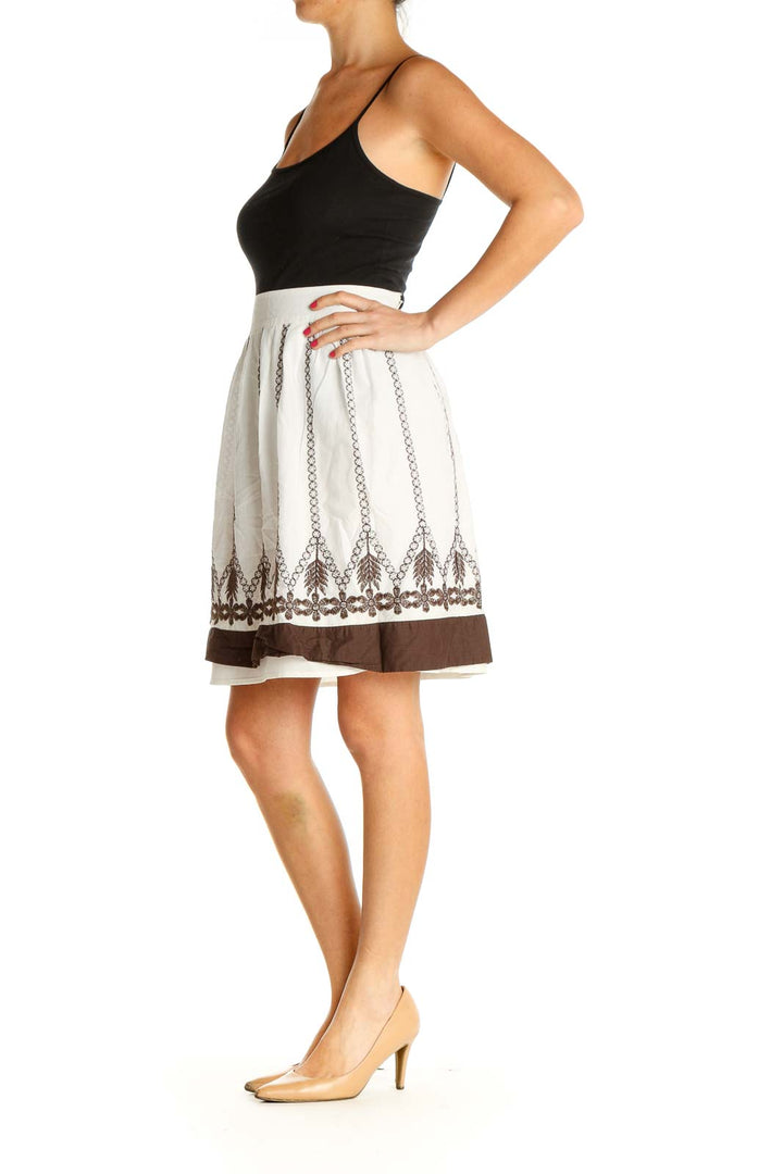 White Printed Brunch A-Line Skirt