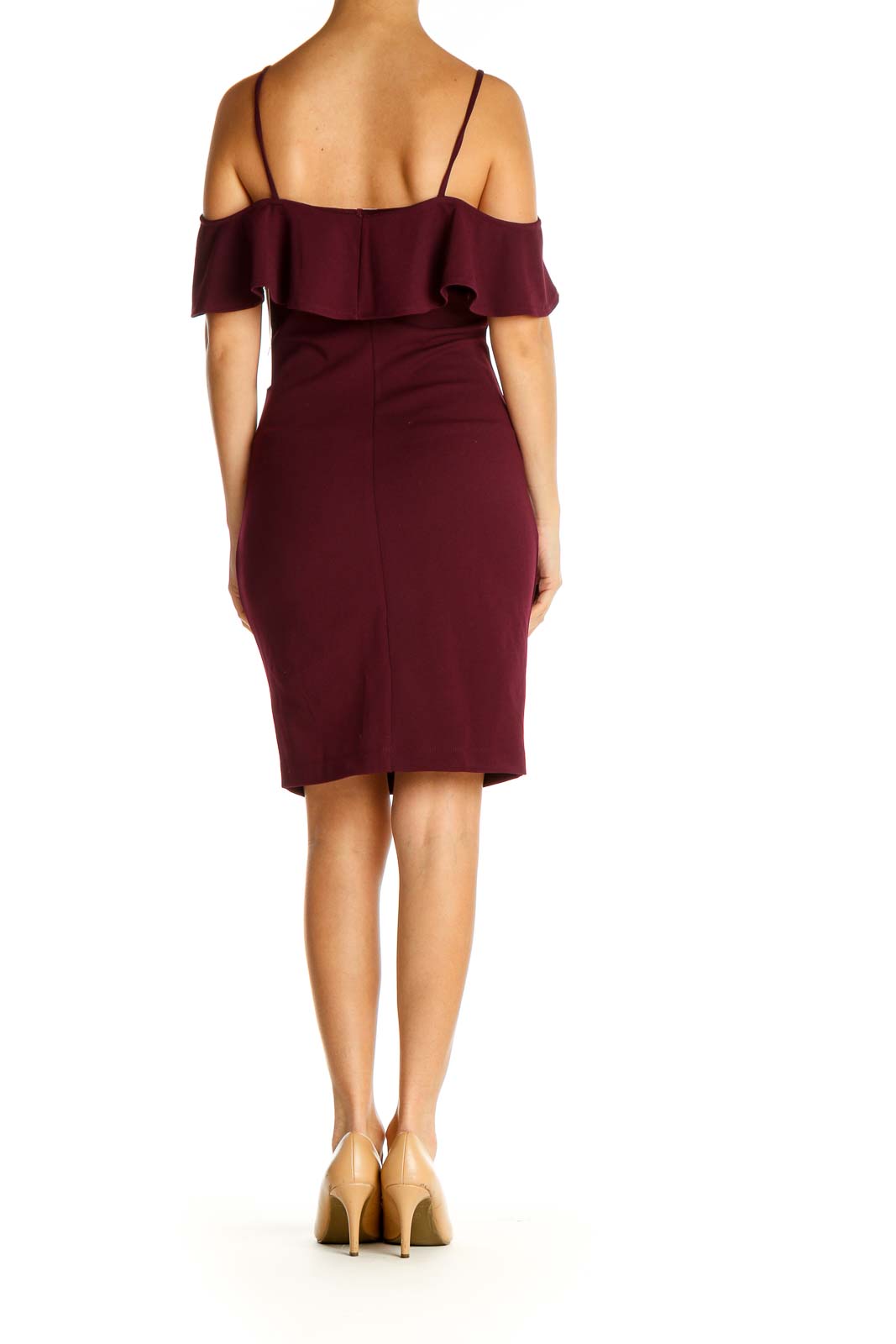 Red Solid Classic Sheath Dress