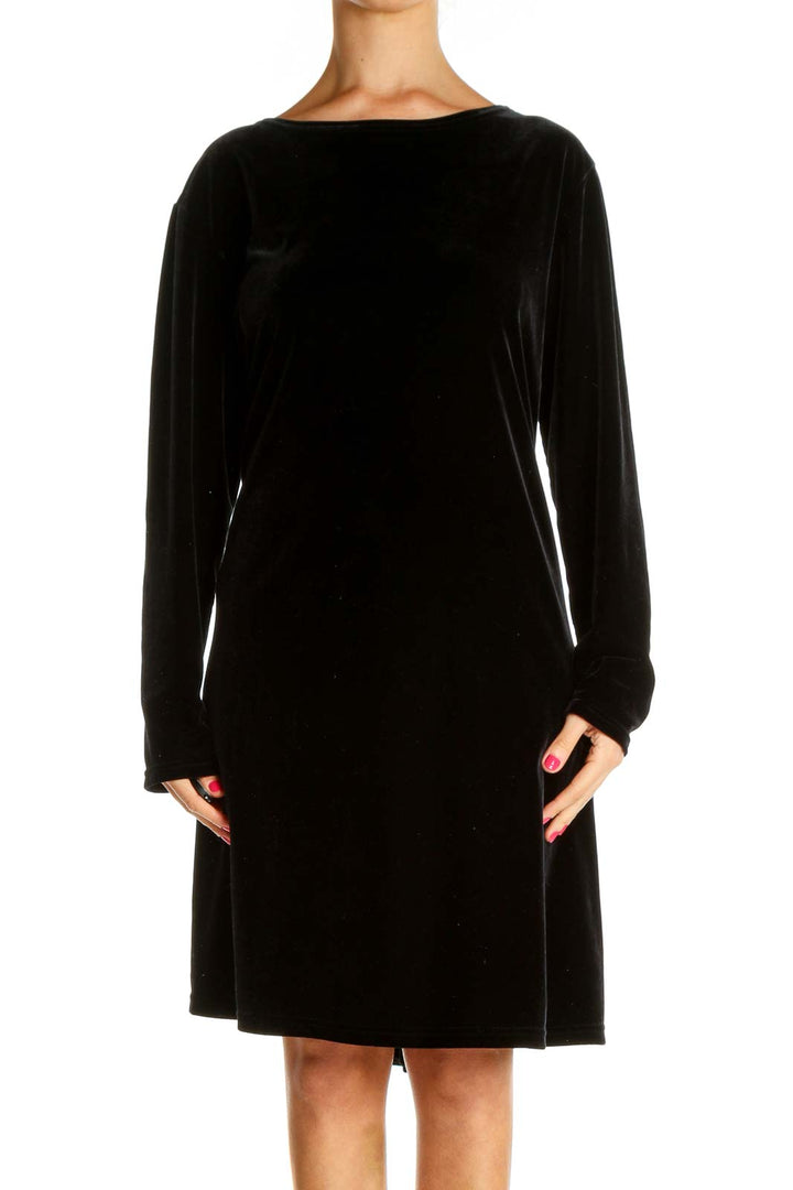 Black Solid Day Sheath Dress