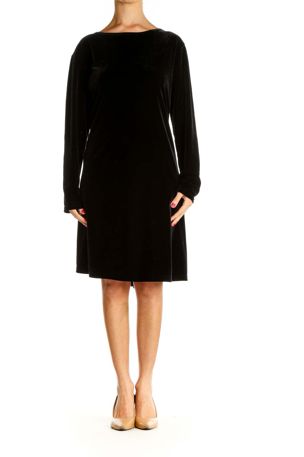 Black Solid Day Sheath Dress