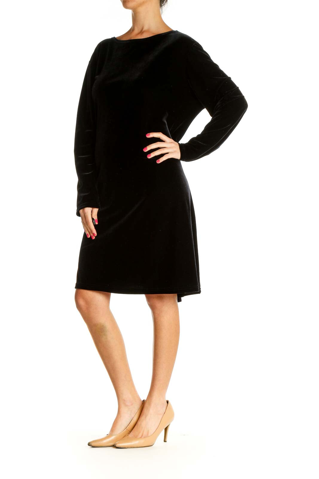 Black Solid Day Sheath Dress