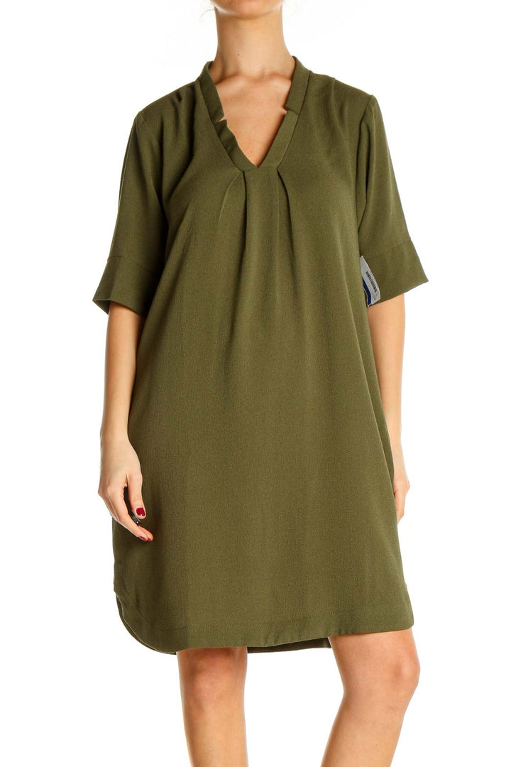 Green Solid Classic A-Line Dress