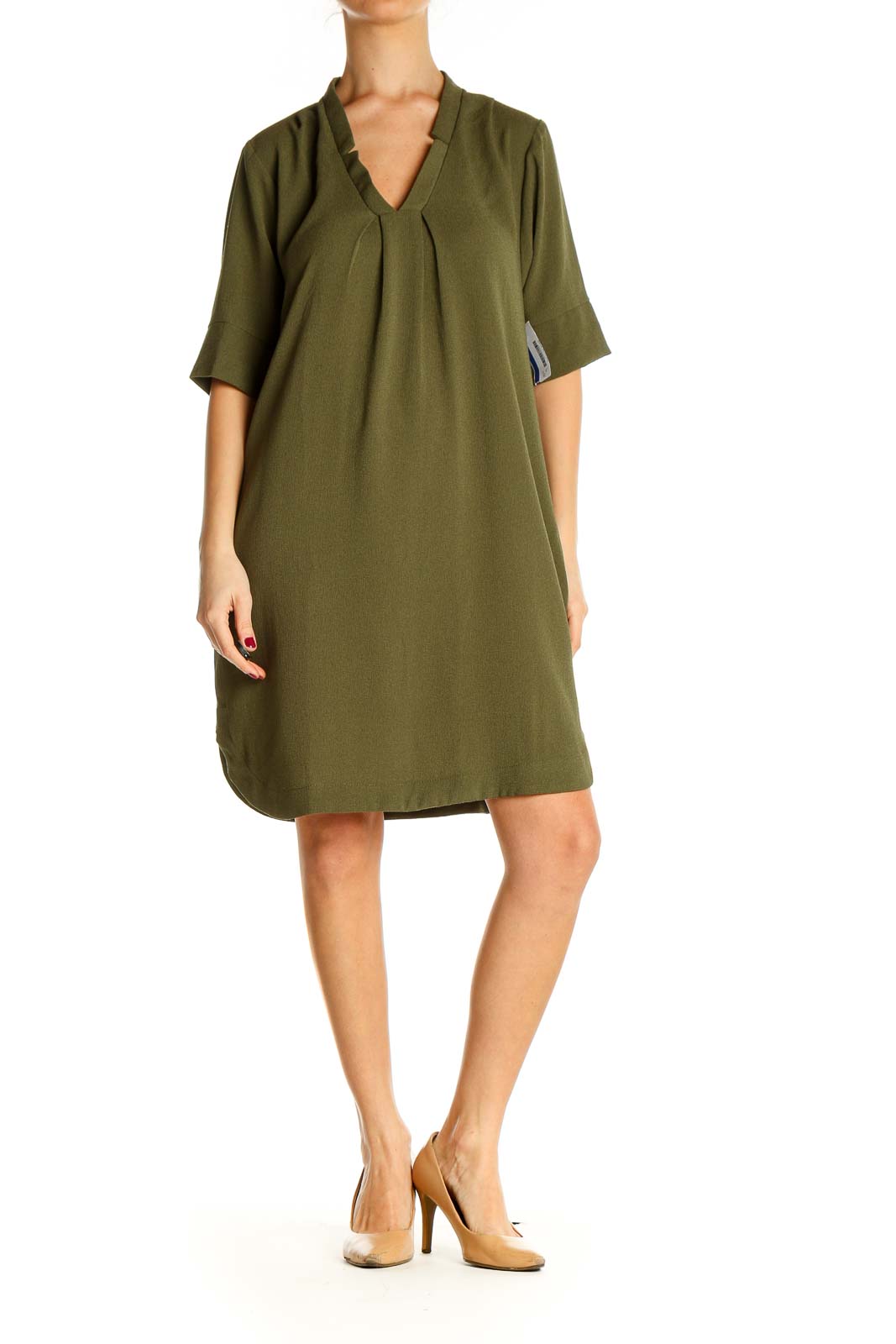 Green Solid Classic A-Line Dress