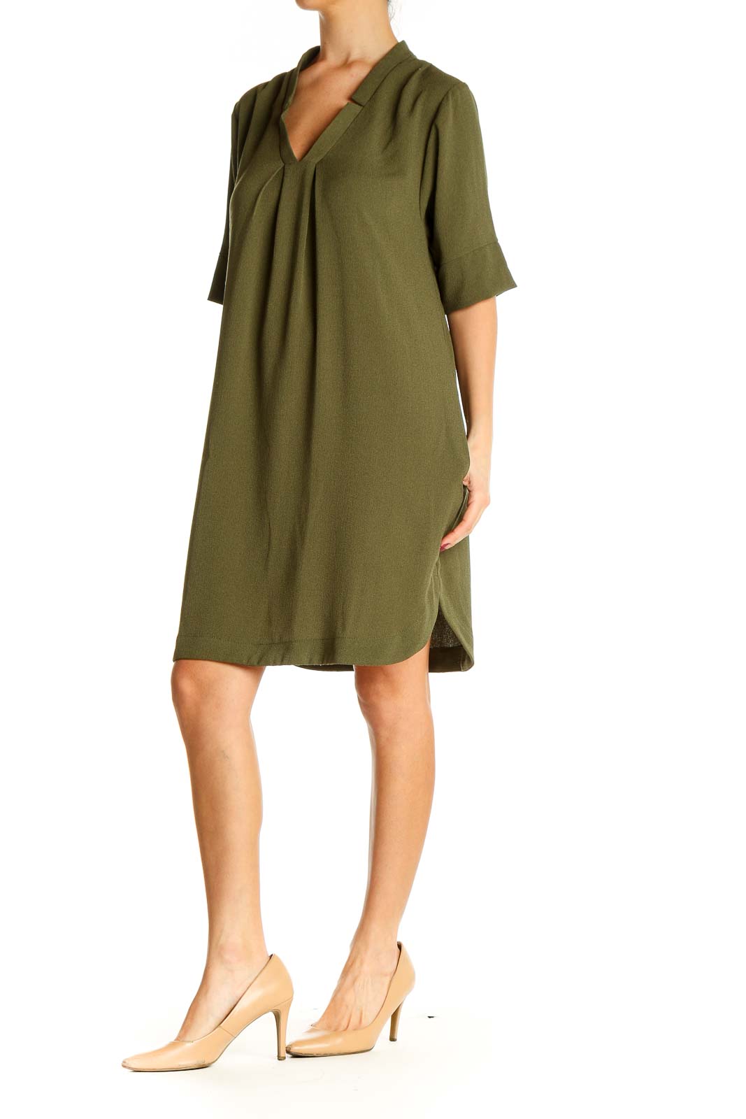 Green Solid Classic A-Line Dress