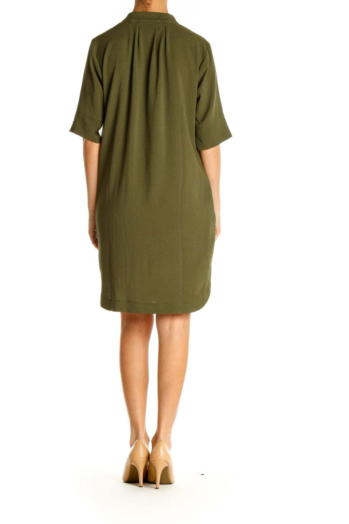 Green Solid Classic A-Line Dress