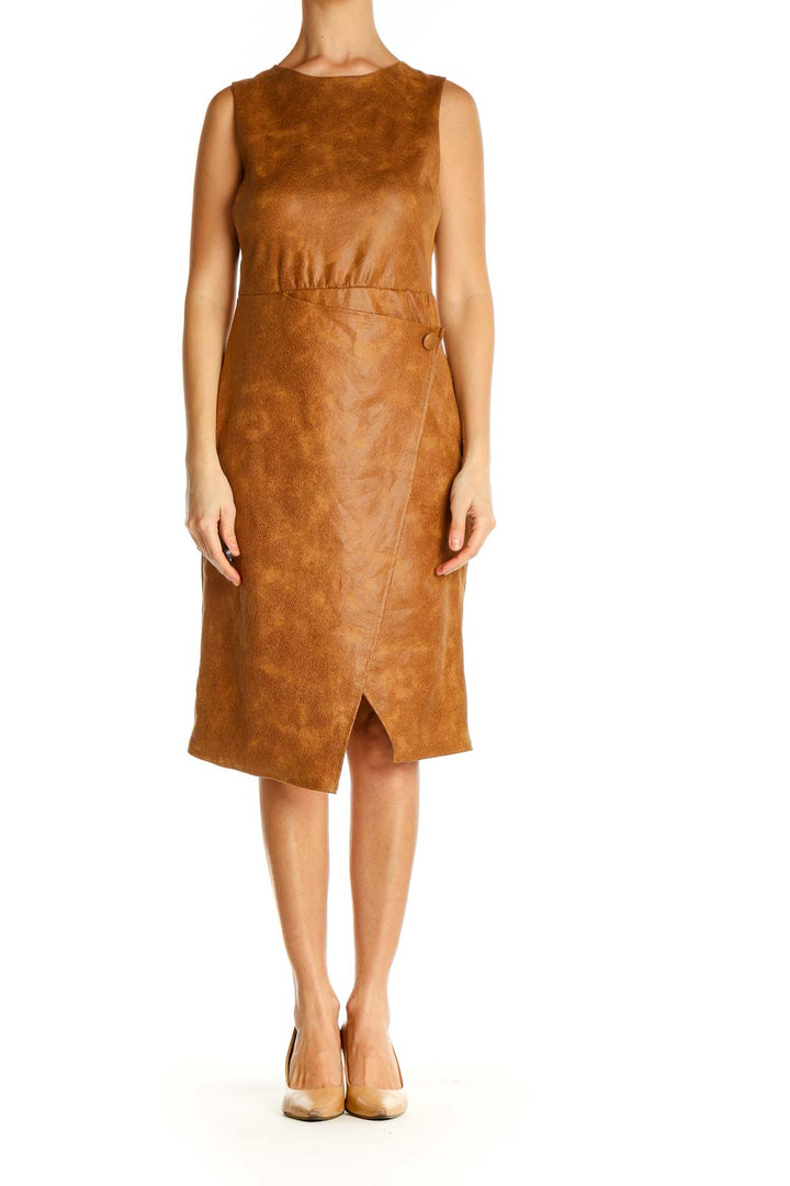 Brown Solid Day Sheath Dress