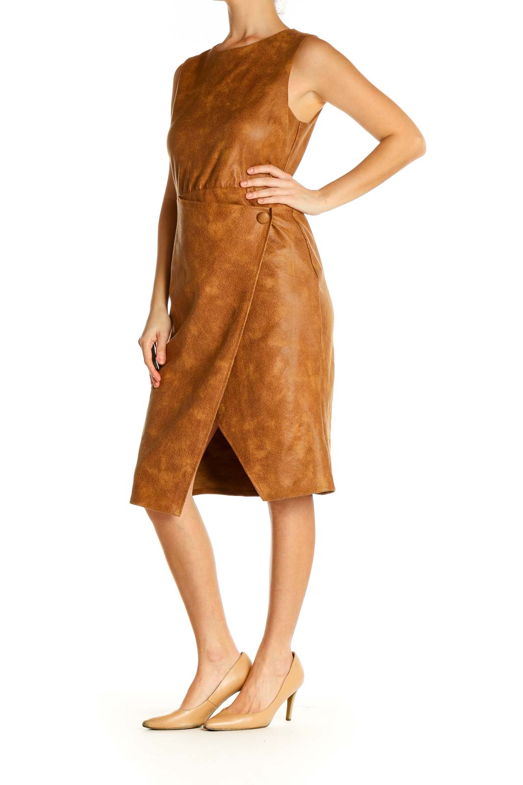 Brown Solid Day Sheath Dress