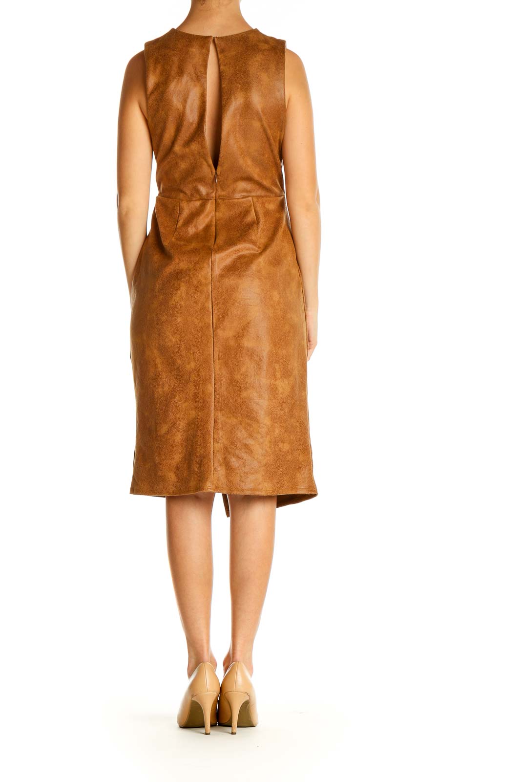 Brown Solid Day Sheath Dress