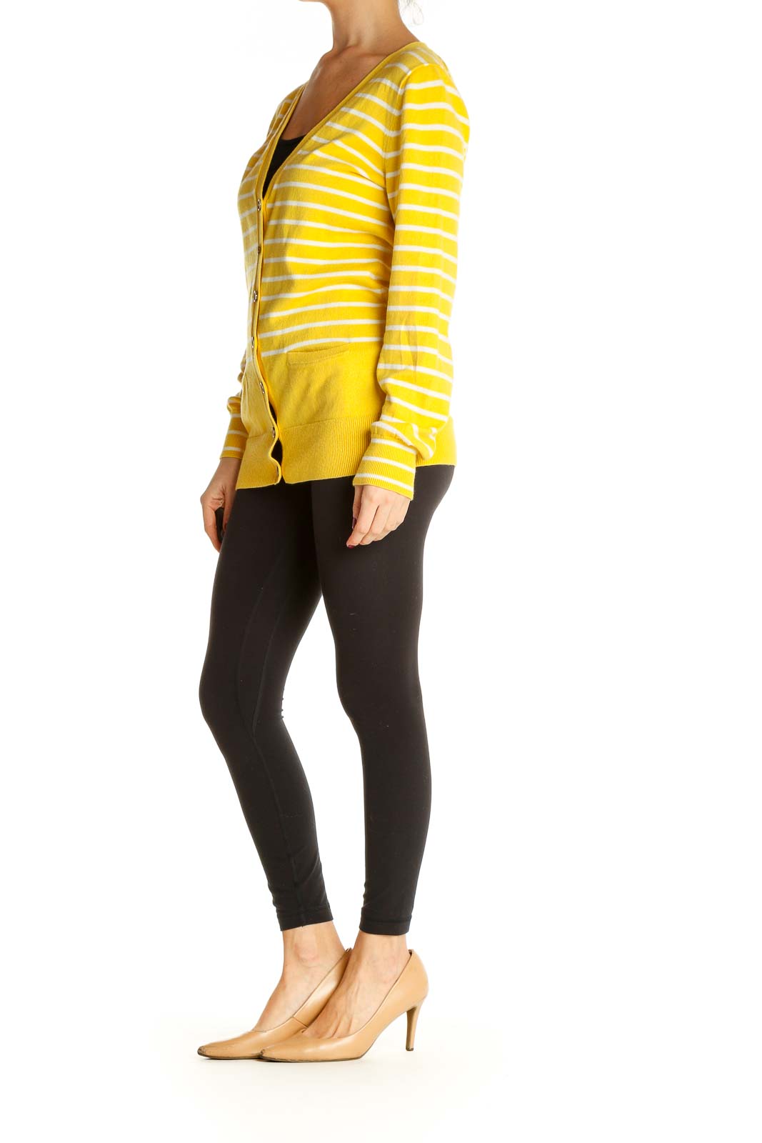 Yellow Striped Casual Cardigan