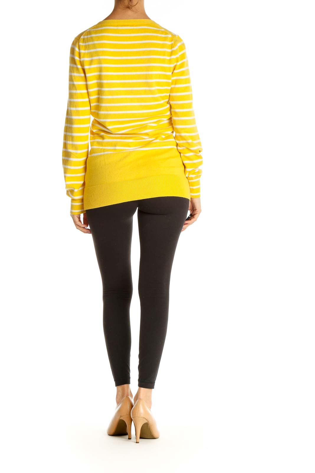 Yellow Striped Casual Cardigan