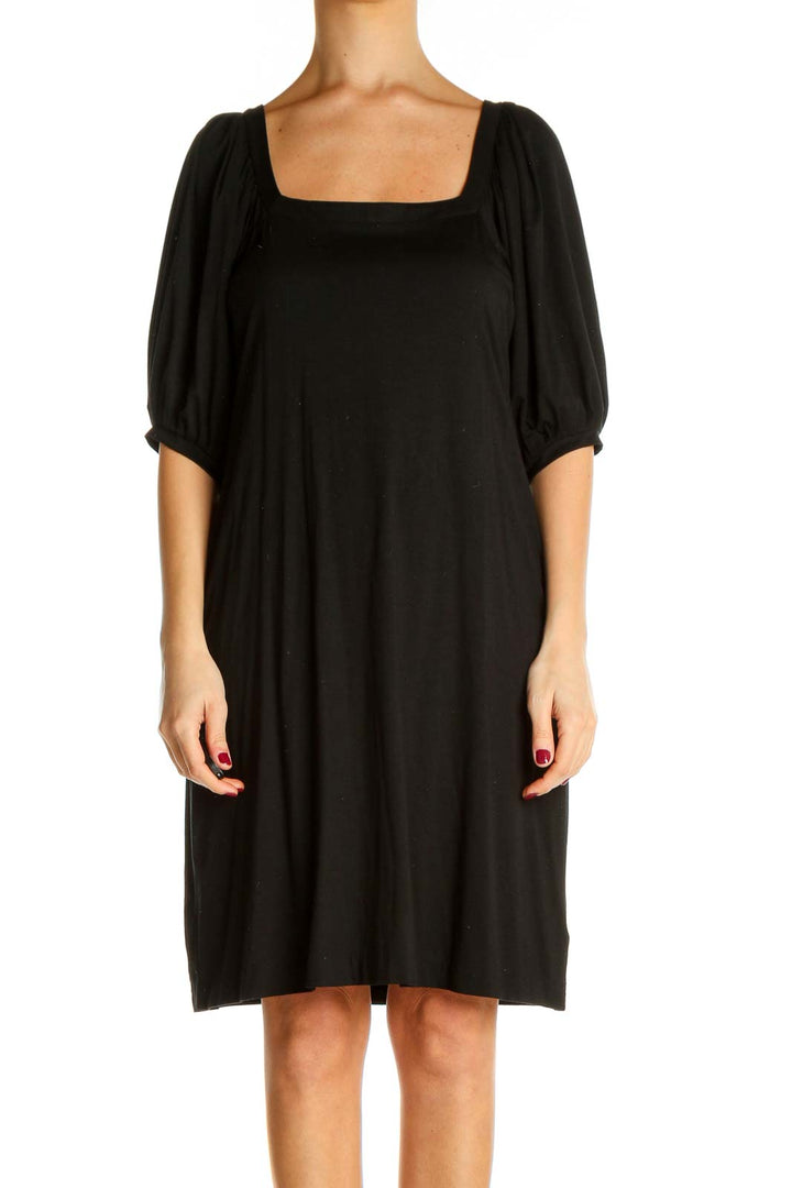 Black Solid Day Shift Dress