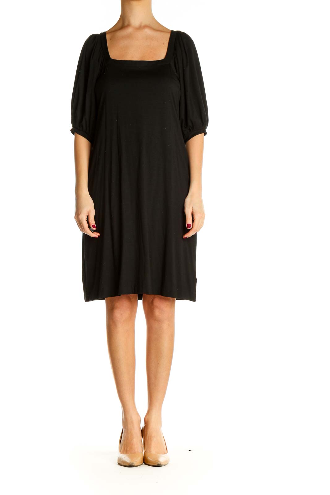 Black Solid Day Shift Dress