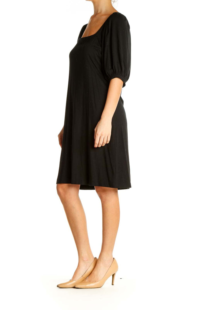 Black Solid Day Shift Dress