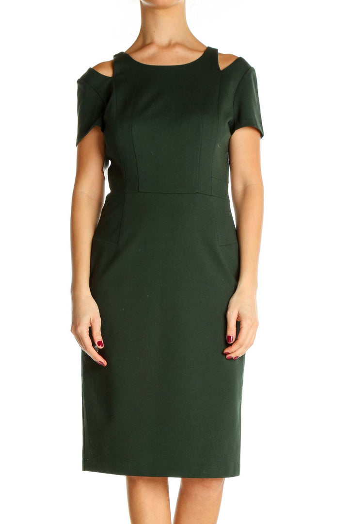 Green Solid Classic Sheath Dress