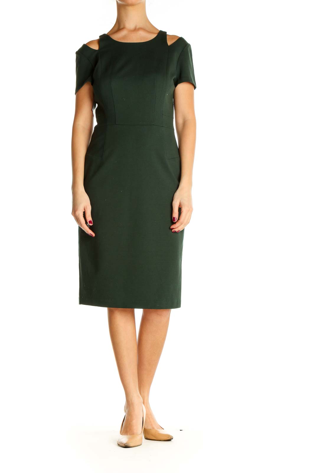 Green Solid Classic Sheath Dress