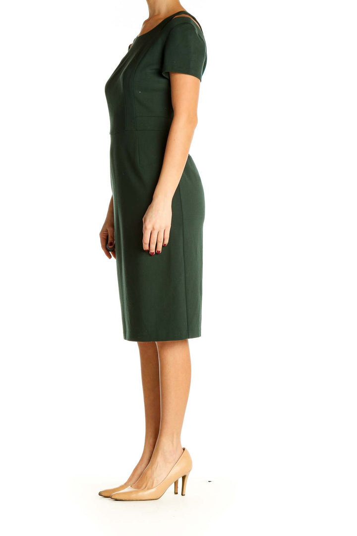 Green Solid Classic Sheath Dress