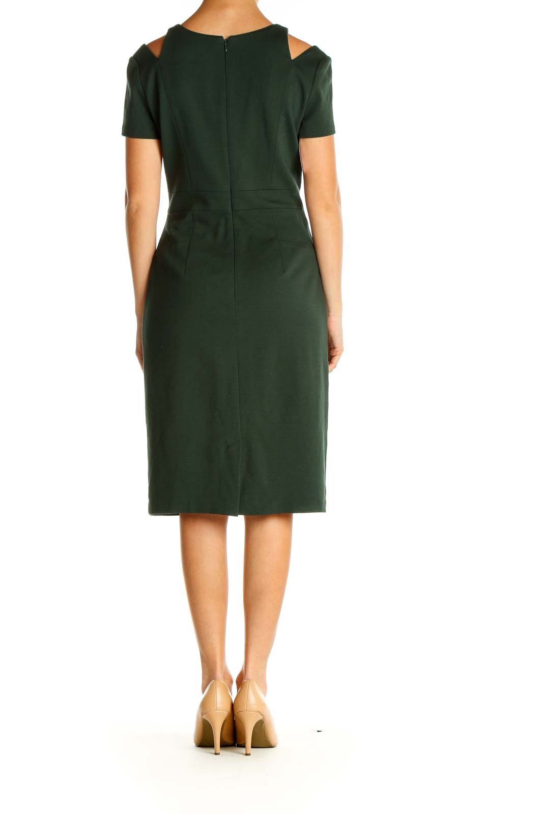 Green Solid Classic Sheath Dress