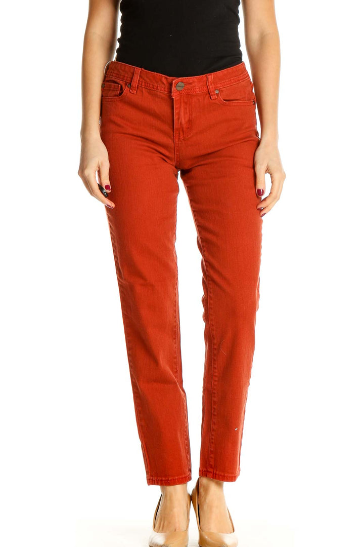 Red Solid All Day Wear Trousers