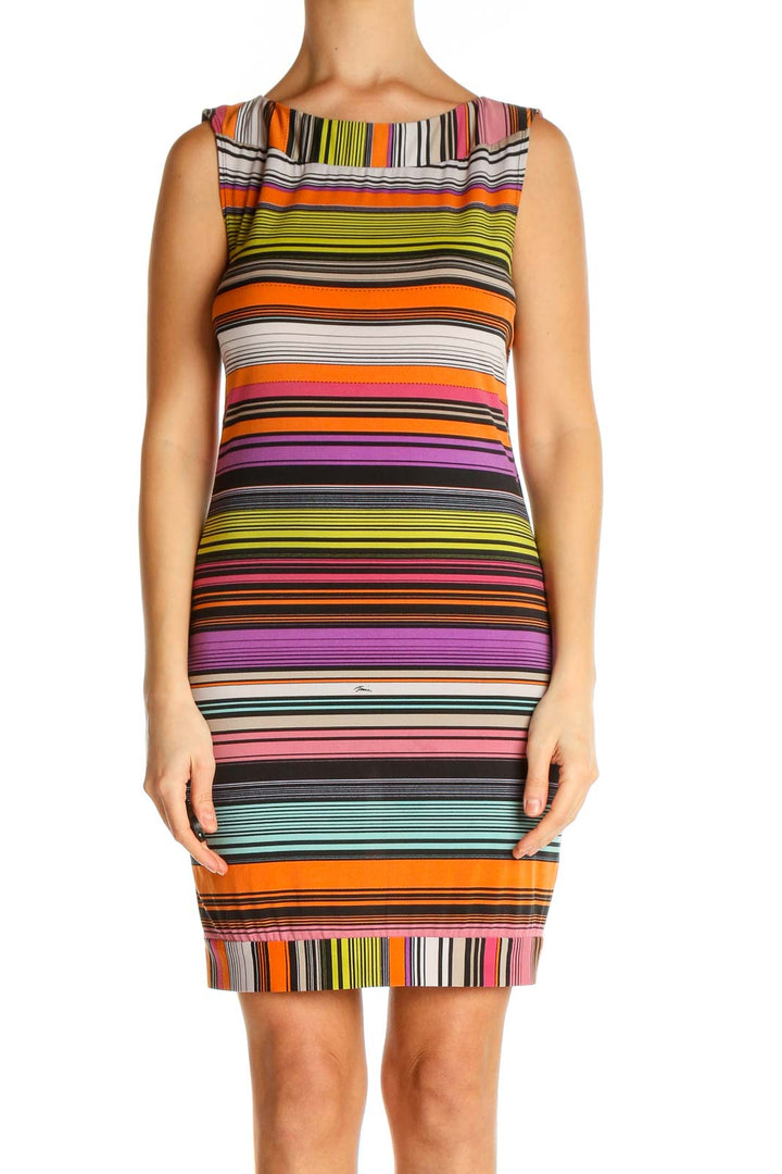 Orange Striped Day Sheath Dress