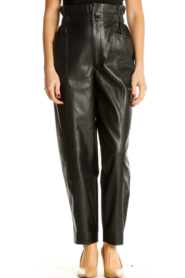 Black Textured Retro Trousers