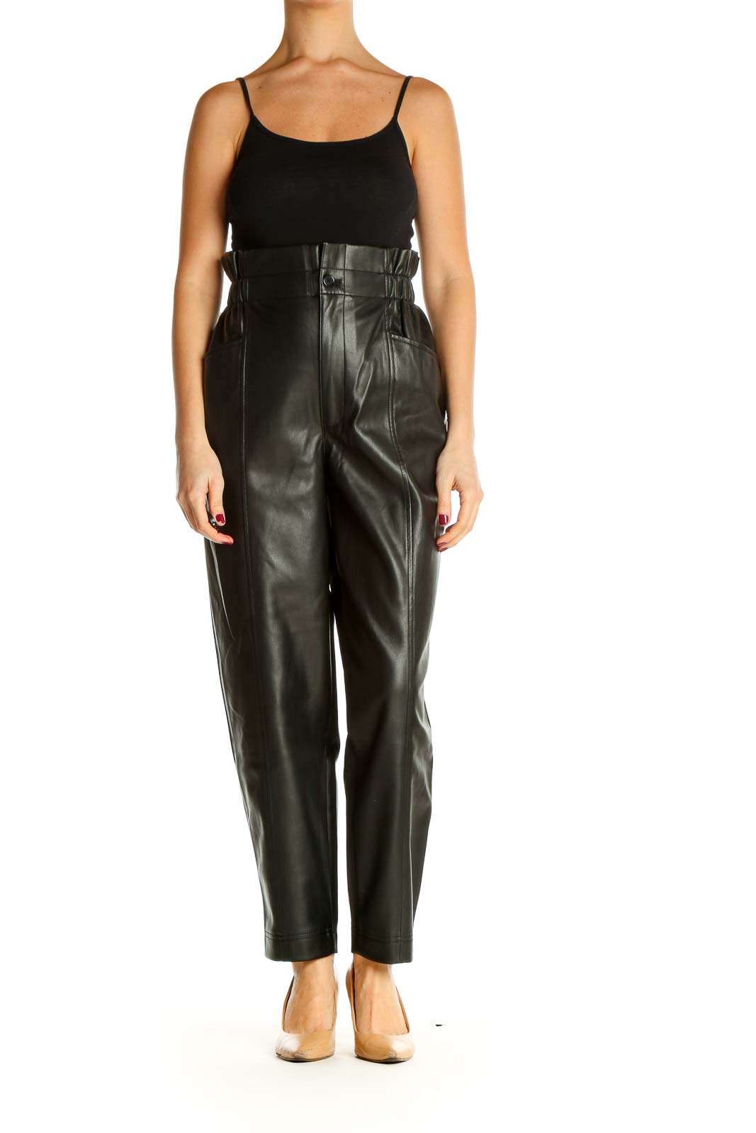 Black Textured Retro Trousers