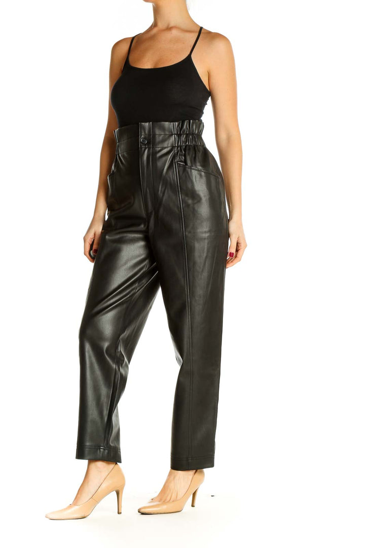 Black Textured Retro Trousers