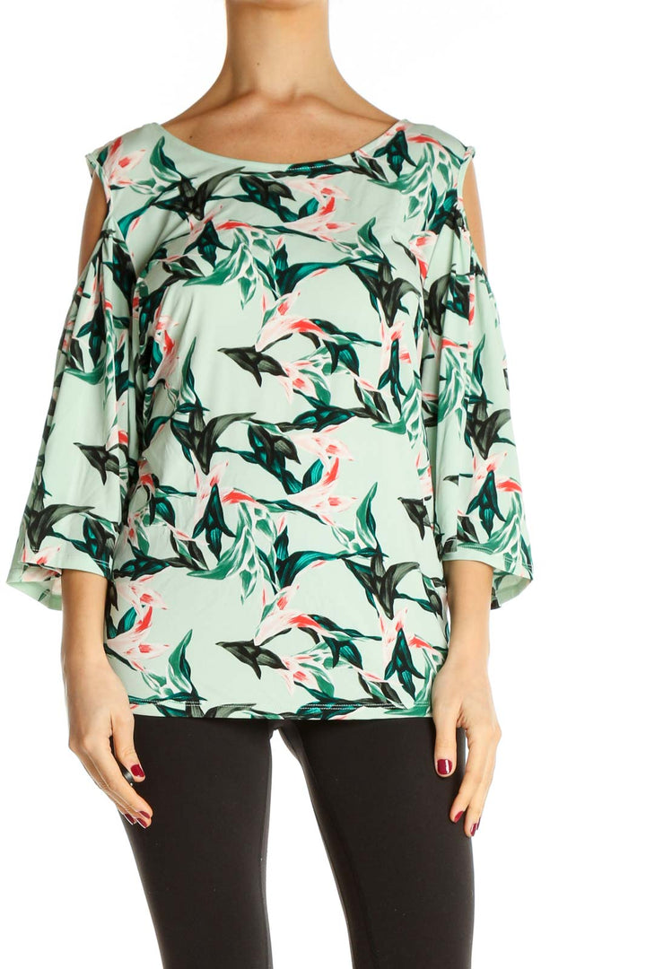 Green Tropical Print All Day Wear Blouse