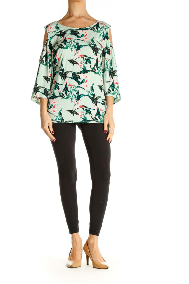 Green Tropical Print All Day Wear Blouse