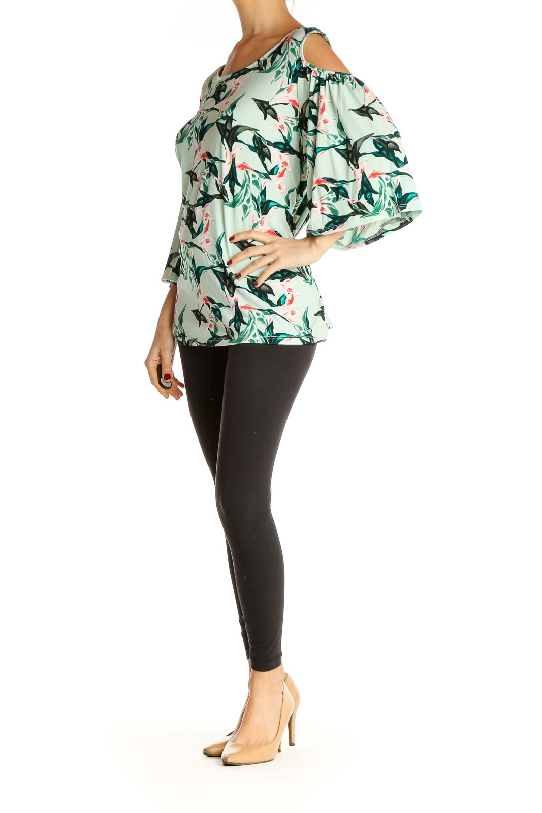 Green Tropical Print All Day Wear Blouse