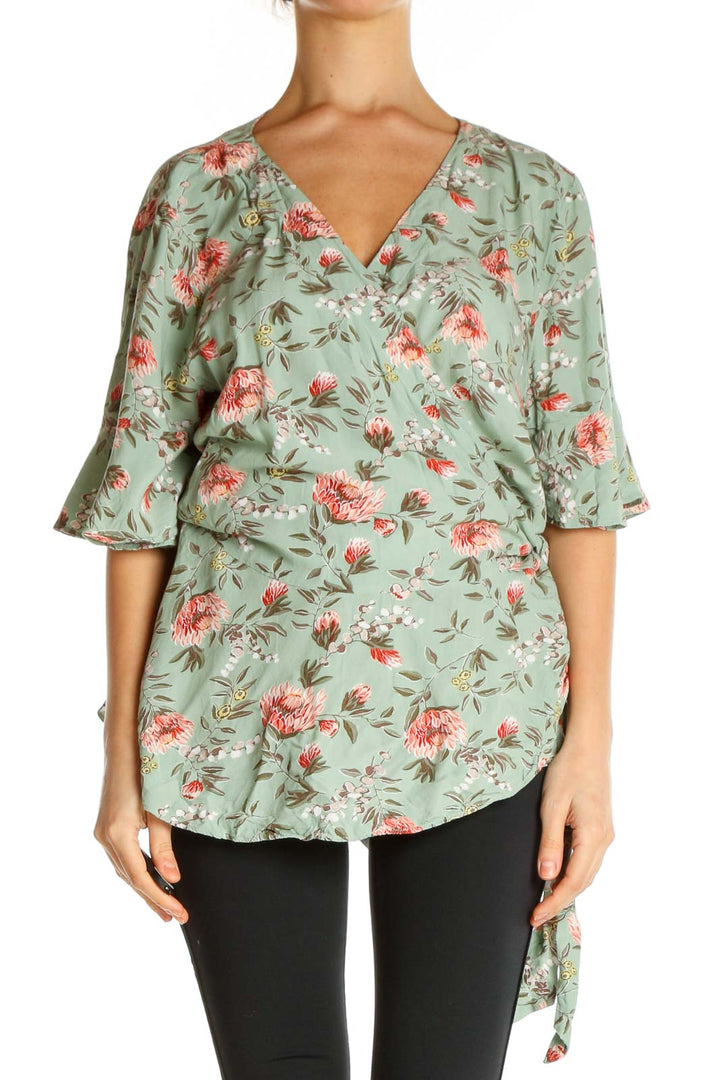 Green Floral Print All Day Wear Blouse