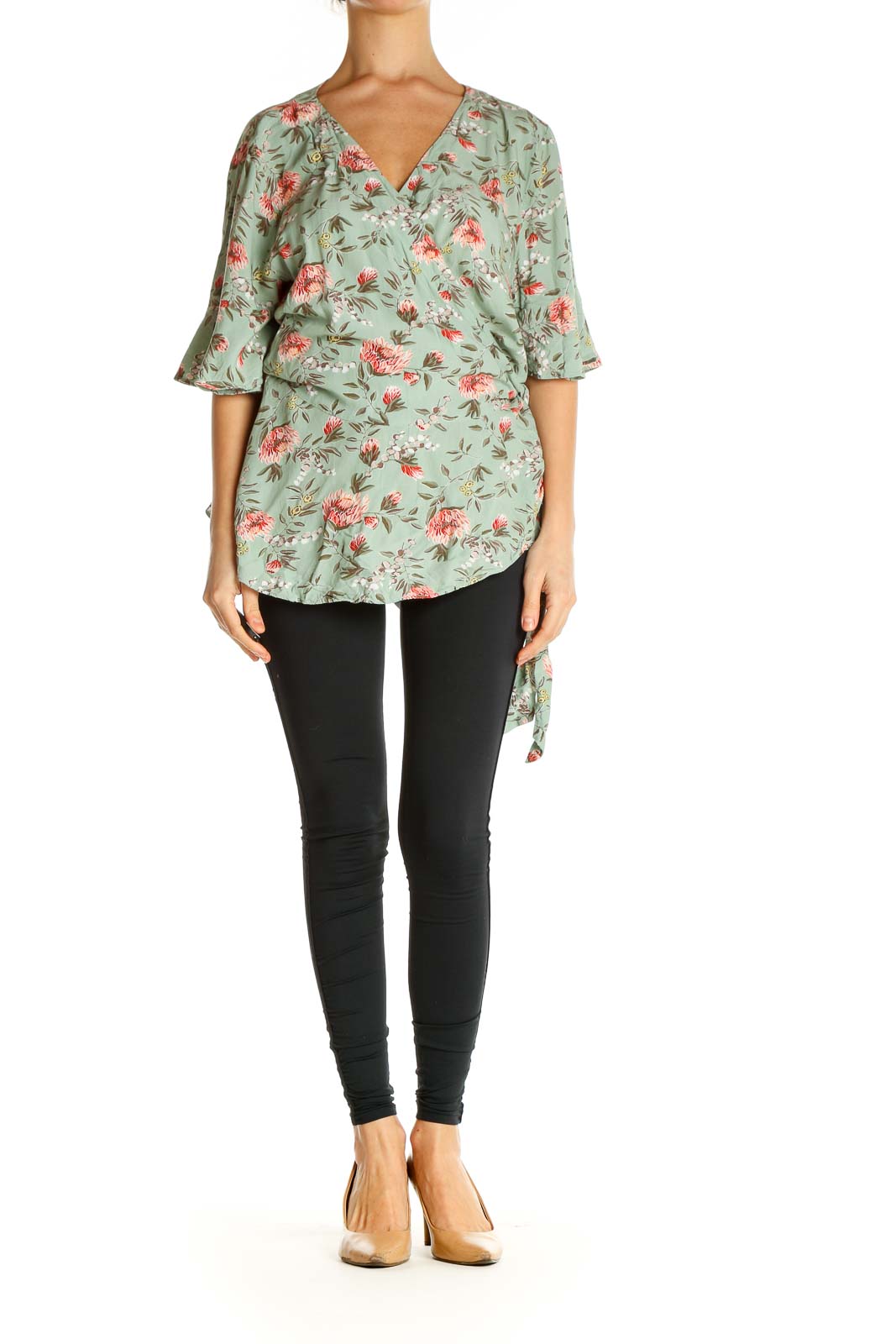 Green Floral Print All Day Wear Blouse