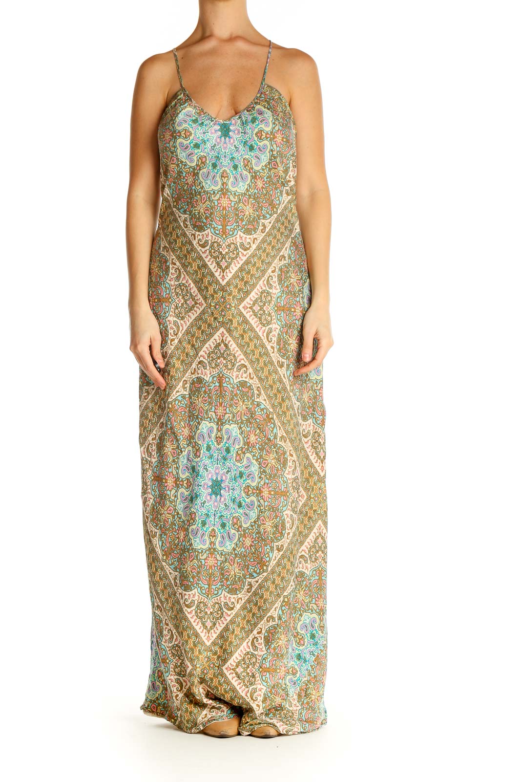 Brown Printed Holiday Column Dress