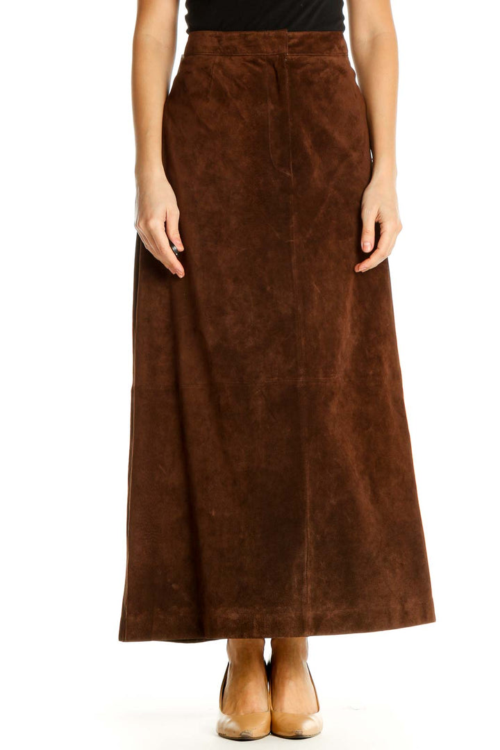 Brown Textured Holiday A-Line Skirt