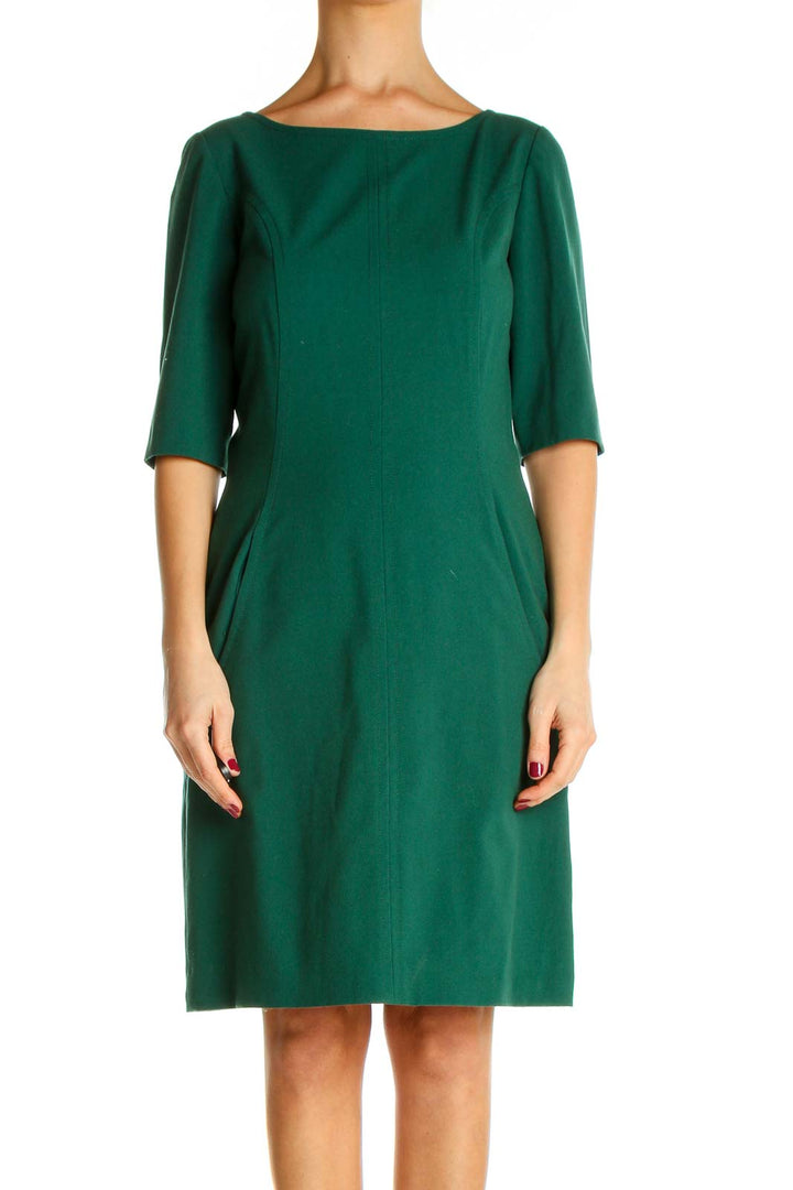 Green Solid Classic Fit & Flare Dress