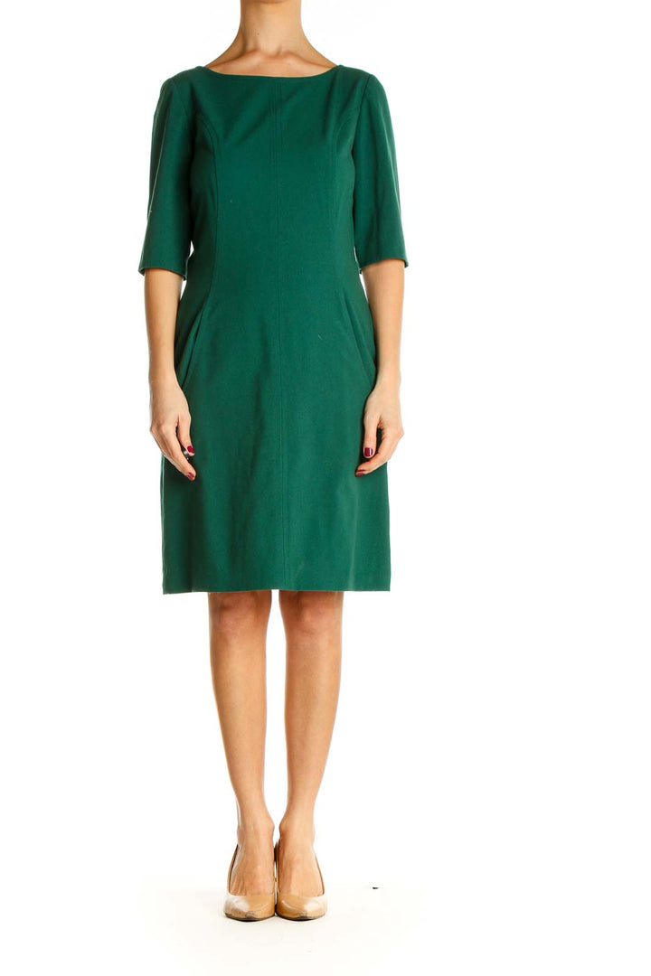 Green Solid Classic Fit & Flare Dress