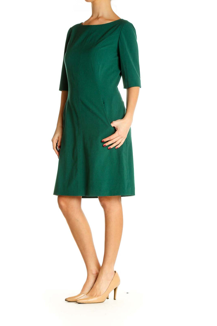 Green Solid Classic Fit & Flare Dress